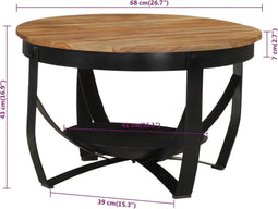 vidaXL - Salontafel - Ø - 68x43 - cm - massief - acaciahout - en - ijzer