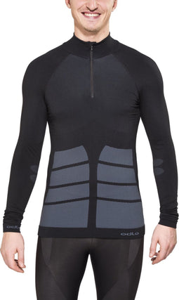 Odlo Evolution Warm Thermoshirt 1/2 Zip Sportshirt - Maat M - Mannen - zwart/grijs
