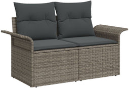 vidaXL - 2-Zits - Tuinbank - met - Opbergruimte - & - Kussens - Grijs - Poly - Rattan