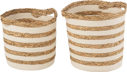 J-Line mand Gestreept - gras/katoen - naturel/wit - set van 2