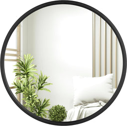 Woltu Ronde Wandspiegel Ø 50 cm - Zwart Metalen Frame - Moderne Decoratieve Spiegel voor Badkamer,