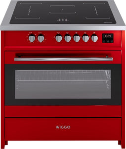 Wiggo WIO-E921A(RX) - Inductie Fornuis - 90 cm - 2 fasen (7.6 kW) - Oven 121L - Rood