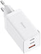 Baseus GaN5 Pro - Oplader - 65W Snellader met 3 poorten - Wit