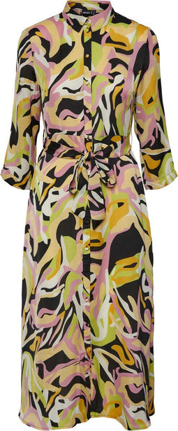 PIECES PCBARRY APRIL 3/4 MIDI DRESS - Blousejurk - Knoop detail - Riem in de taille - Maat M