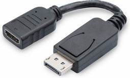 Digitus AK-340400-001-S DisplayPort adapter cable, DP - HDMI type A M/F, 0.15m,w/interlock, DP 1.1a compatible, CE, bl