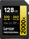 Lexar Professional 2000x SDXC UHS-II Gold - 128GB - Lezen 300MB/s schrijven 260MB/s - V90