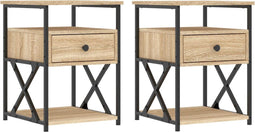 vidaXL - Nachtkastjes - 2 - st - 40x42x55 - cm - bewerkt - hout - sonoma - eikenkleurig