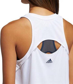 adidas Bos Logo Tank - Sporttop Dames - Keyhole opening - Wit/Blauw (XS)