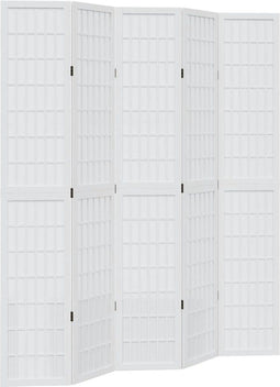 vidaXL - Kamerscherm - met - 5 - panelen - massief - paulowniahout - wit