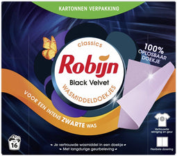 Robijn Classics Black Velvet - Wasmiddeldoekjes - 16 wasbeurten - Zwart (16 wasstrips)