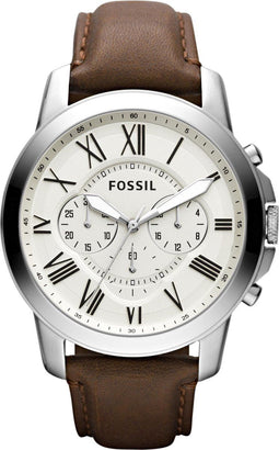 Fossil Grant FS4735 - Herenhorloge 44 mm - Lederen band - Zilverkleurig