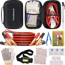 Travelhawk Noodpakket Auto - Noodpakket Autopech - Startkabels en hoofdlamp - 10 Delig - Zwart (10 stuks)