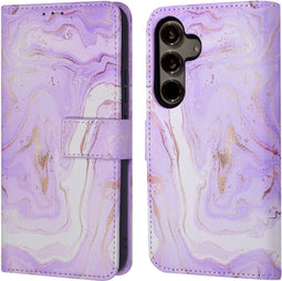 imoshion Hoesje Geschikt voor Samsung Galaxy S24 Plus Hoesje Met Pasjeshouder - imoshion Design Bookcase smartphone - Meerkleurig / Purple Marble