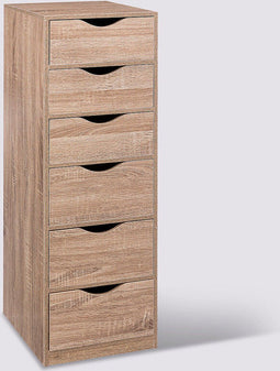 5Five Kast met 6 lades - 33x38x100cm - Natuurlijk houteffect - Bruin