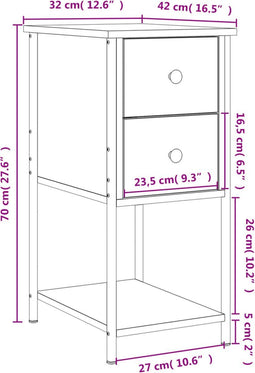 vidaXL - Nachtkastje - 32x42x70 - cm - bewerkt - hout - bruin - eikenkleur