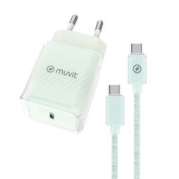 Muvit for Change Glass GaN - Wandlader + USB-C Kabel - Snellader 30 W 3 A - Groen