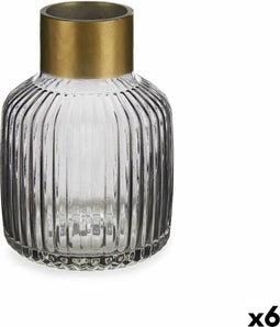 Vaas Strepen Grijs Gouden Glas 14,5 x 22 x 14,5 cm (6 Stuks)