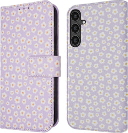 iMoshion Hoesje Geschikt voor Samsung Galaxy S23 FE Hoesje Met Pasjeshouder - iMoshion Design Bookcase smartphone - Paars / White Daisy