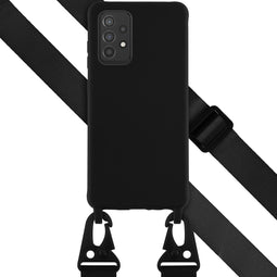 Selencia Hoesje Geschikt voor Samsung Galaxy A52 (4G) / A52s / A52 (5G) Hoesje Met Koord - Selencia Siliconen hoesje met afneembaar koord - Zwart