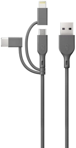 GP CY1N - 3-in-1 USB-laadkabel - Micro-USB Lightning USB-C - Grijs
