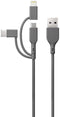 GP CY1N - 3-in-1 USB-laadkabel - Micro-USB Lightning USB-C - Grijs
