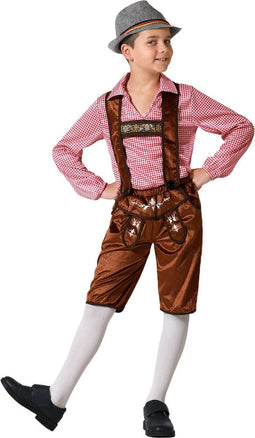 Tiroler Kostuum Kind Bruin/Rood - 3-4 jaar / 98-115cm