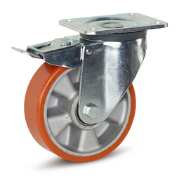 4x PU zwaarlast zwenkwiel geremd met topplaat - 160mm