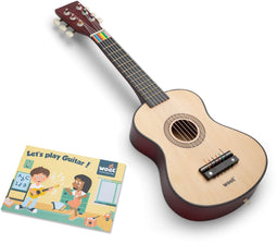 Woet® Houten Speelgoedgitaar - Mijn eerste gitaar - Inclusief draagriem en muziekboekje - Naturel