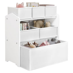 Lestarain Kinderplank met 9 Opbergdozen - Speelgoedkast voor Kinderkamer - Wit - 63 x 60 x 30 cm