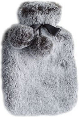 Cosy & Trendy Warmwaterkruik pels en pompons 2L - 36x20cm - Grijs