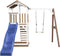 AXI Beach Tower Speeltoestel in Bruin/Wit - Speeltoren met Enkele Schommel, Blauwe Glijbaan en Zandbak - FSC hout - Speelhuis op palen voor de tuin