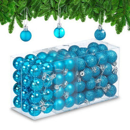 Kerstballen set van 96 - kunststof - 3 cm - mat - glanzend - glitters - petrol (set van 96)