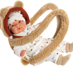 Llorens - Llorens pop 38 cm – Joel huilende pop met drager in bont