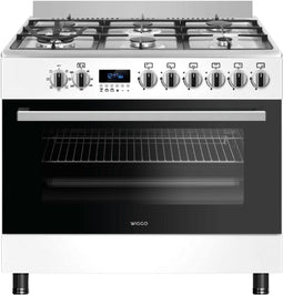 Wiggo WO-E969R - Vrijstaand Gasfornuis - 6 pitten - 90 cm - 110 Liter - Energieklasse B - Wit