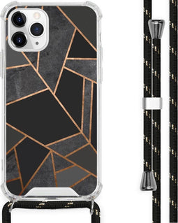 iMoshion iPhone 11 Pro - Hoesje met Koord - Verstelbaar Koord - Zwart Meerkleurig Goud Black Graphic