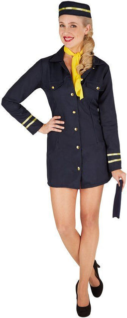 Dressforfun Stewardess XXL - Kostuum - Korte jurk met hoed en halsdoek
