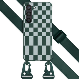 Selencia Hoesje Geschikt voor Samsung Galaxy S23 Hoesje Met Koord - Selencia Siliconen design hoesje met afneembaar koord - Groen / Irregular Check Green