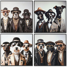 Home ESPRIT - Schilderij - Hond Loft Coating - Wit Zwart (4 stuks)