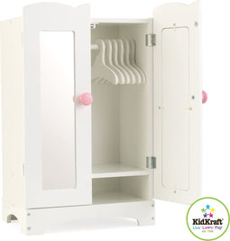 KidKraft - Houten kledingkast voor poppen - Geschikt voor poppen van 45 cm - Wit
