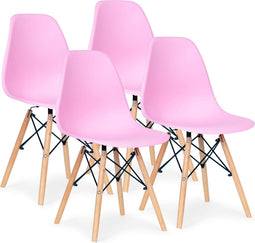 Set van 4 kuipstoelen met beuken houten poten - Eetkamer stoelen - roze