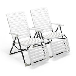 Coast Set van 2 Verstelbare Ligstoelen - Opvouwbaar - 7 Standen - Wit