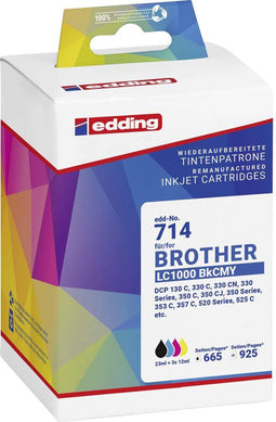Edding Inktcartridge vervangt Brother LC-1000BKCMY Compatibel Combipack Zwart, Cyaan, Magenta, Geel EDD-714 18-714