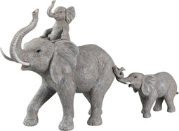 Olifant - spelend en 1 kind op de rug - Grijs - 73x15x26cm