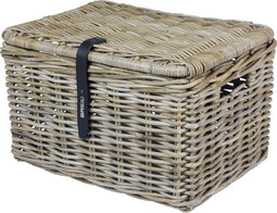 Basil Dax L - Fietsmand voorop - Met deksel en lederen sluiting - Grijs