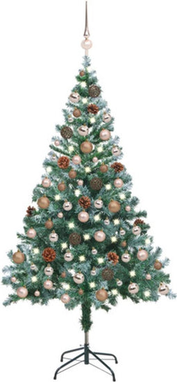 vidaXL - Kunstkerstboom - met - verlichting - ballen - sneeuw - dennenappel - 150 - cm