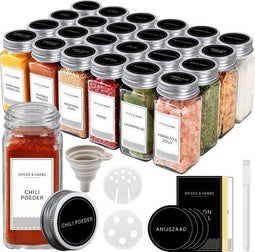 S.old 24 Glazen Kruidenpotjes - Vierkant - Compleet met Stickers en Trechter - 120 mL