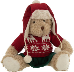 J-Line knuffel Beer Meisje Kersttrui + Muts - textiel - beige/rood - large