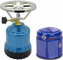 Camping kookstel - kunststof - blauw - incl. gas navulling priktank - 190 gram