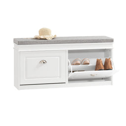 SoBuy Schoenenkast - Schoenenbank met Zitkussen en 2 Kleppen - Wit - 104 x 24 x 51 cm