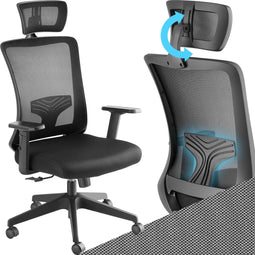 tectake® Phoibe - Ergonomische Bureaustoel - Verstelbare Hoofdsteun - Zwart